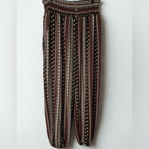 Wide Leg Smocked Waist Pants - Black Multi